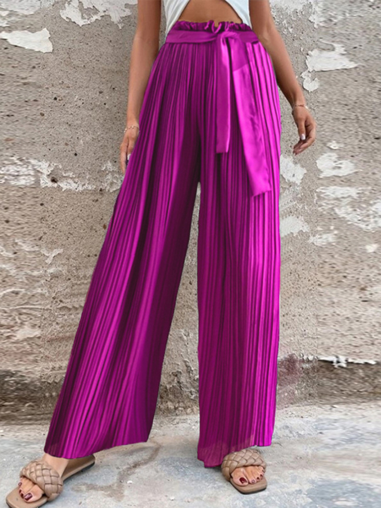 Women's solid color pleated drape wide-leg pants