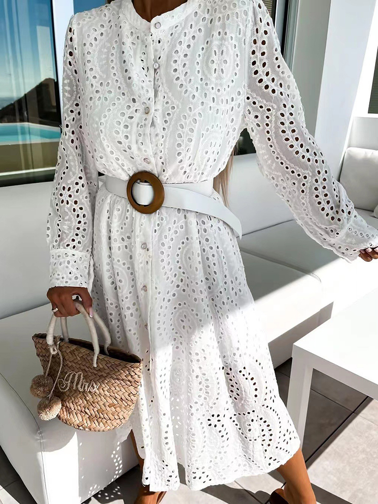 Women's solid elegant lace long sleeve midi dress