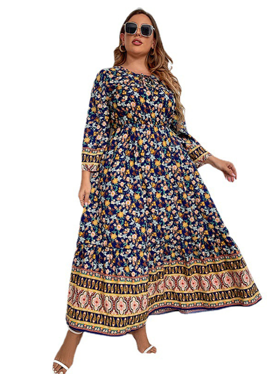 Plus Size Ladies Daily Casual Vacation Print Loose Dress