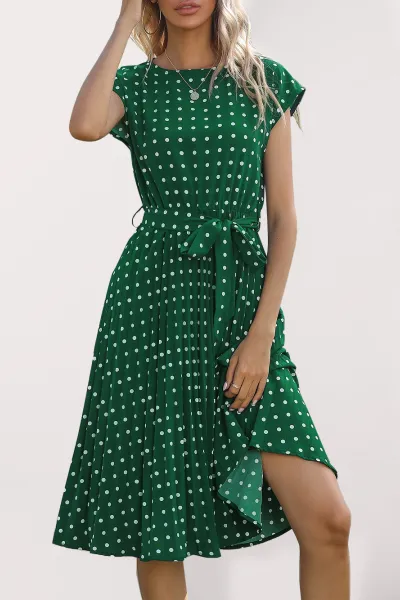 Women's Woven Polka Dot Pleated Midi Dress