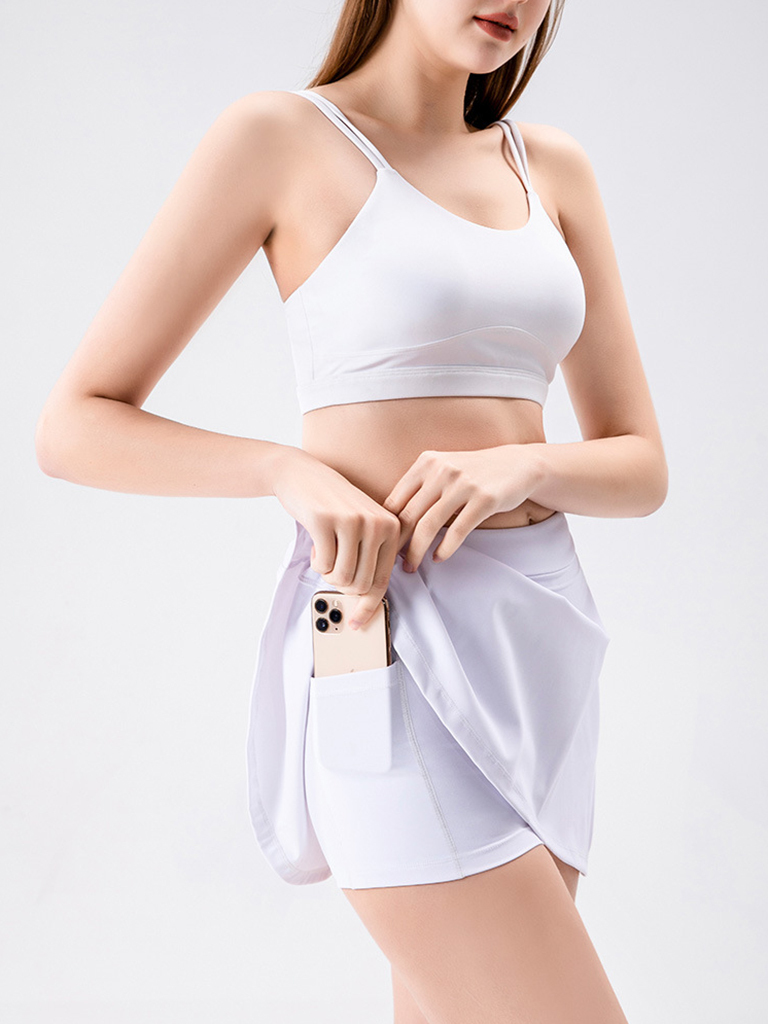 Sports yoga short skirt culottes half body quick-drying pocket skirt side slit strappy skirt