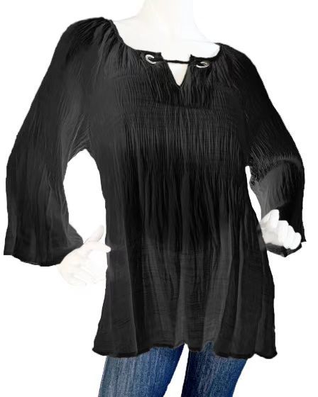 Women's long-sleeved stripe pleats blouse
