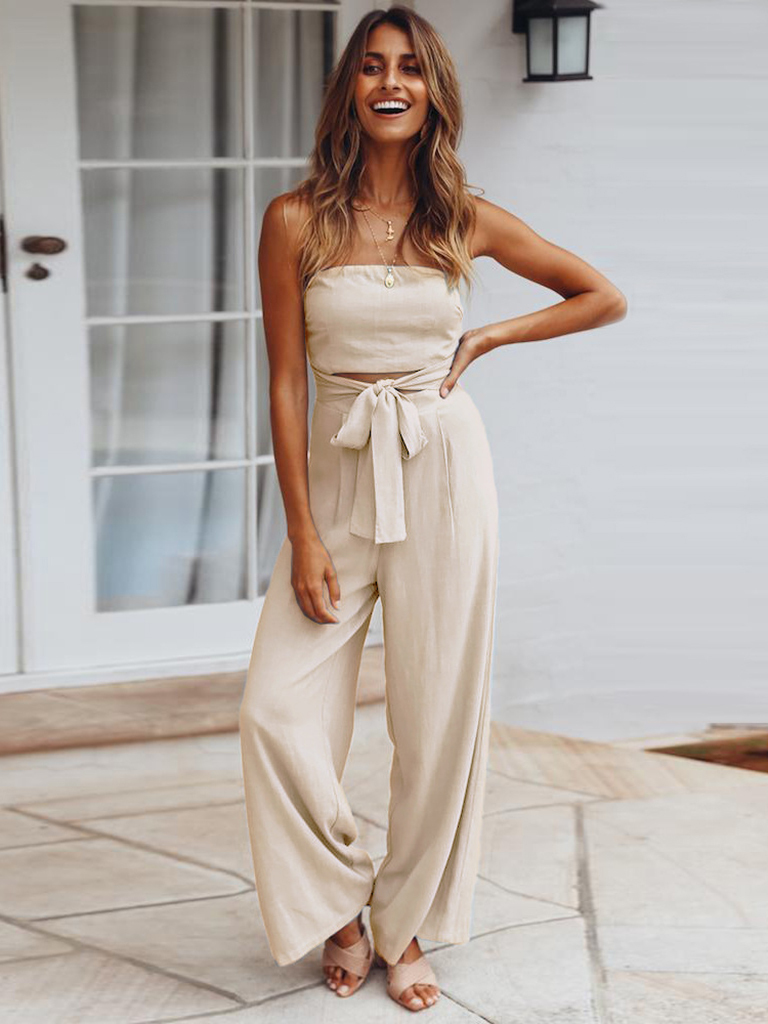 Sexy backless slim jumpsuit European and American straight trouser suit