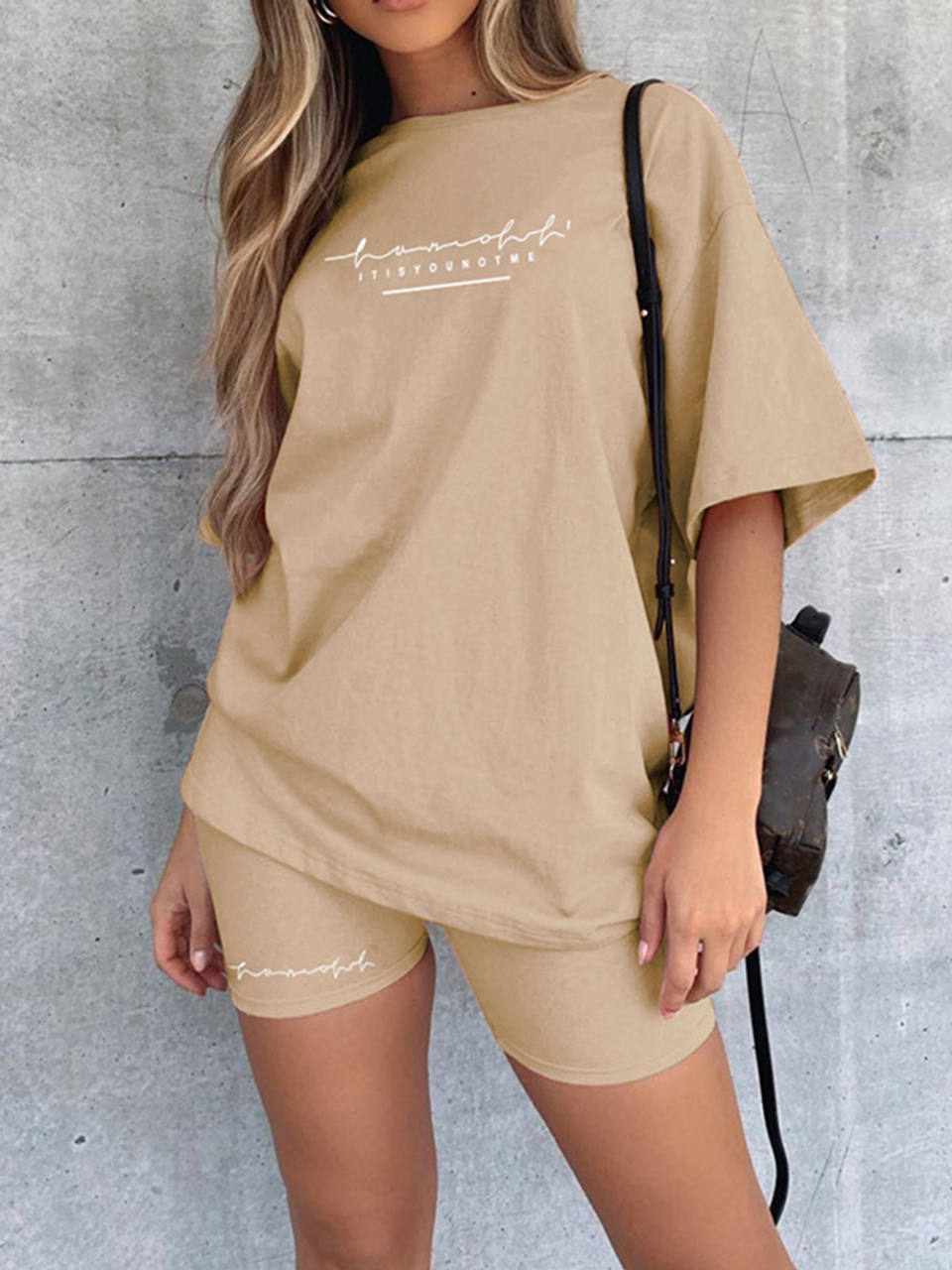 New letter printing fashion loose thin T-shirt casual sports two-piece suit