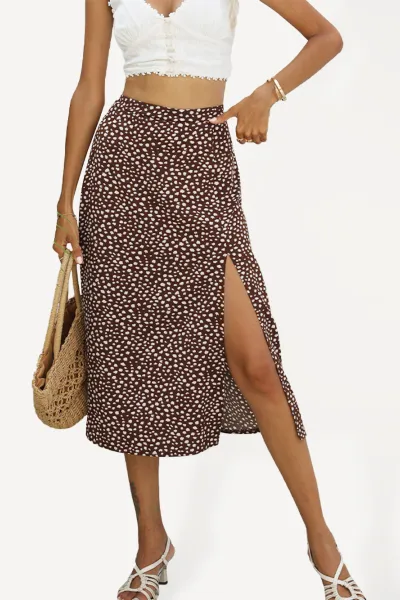 Women's Woven Fashion Casual Slit Printed Long Skirt