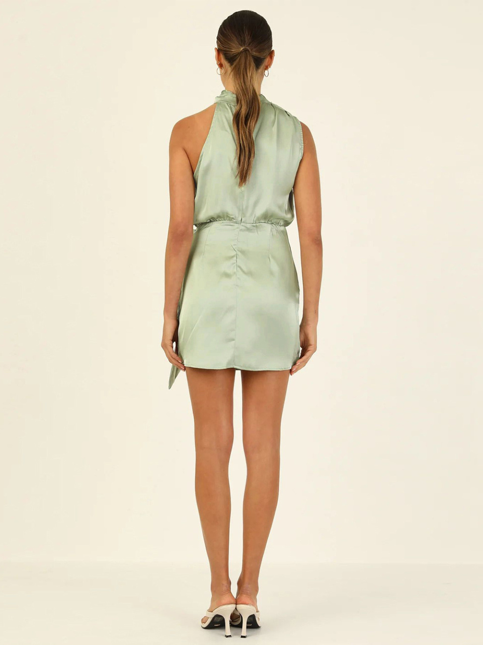 Women's woven halter neck high-quality satin strap slim-fit celebrity mini dress
