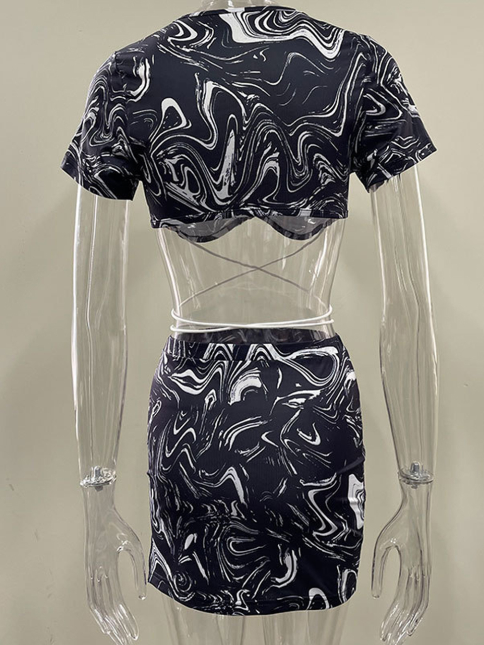 Women's printed strappy short-sleeved T-shirt + skirt two-piece suit