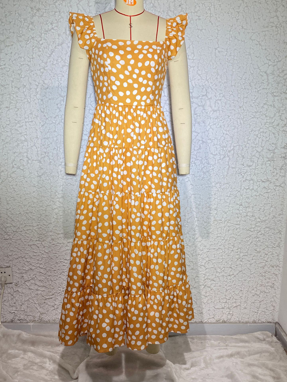 Women's Polka Dot Print Ruffle Sleeve Swing Dress