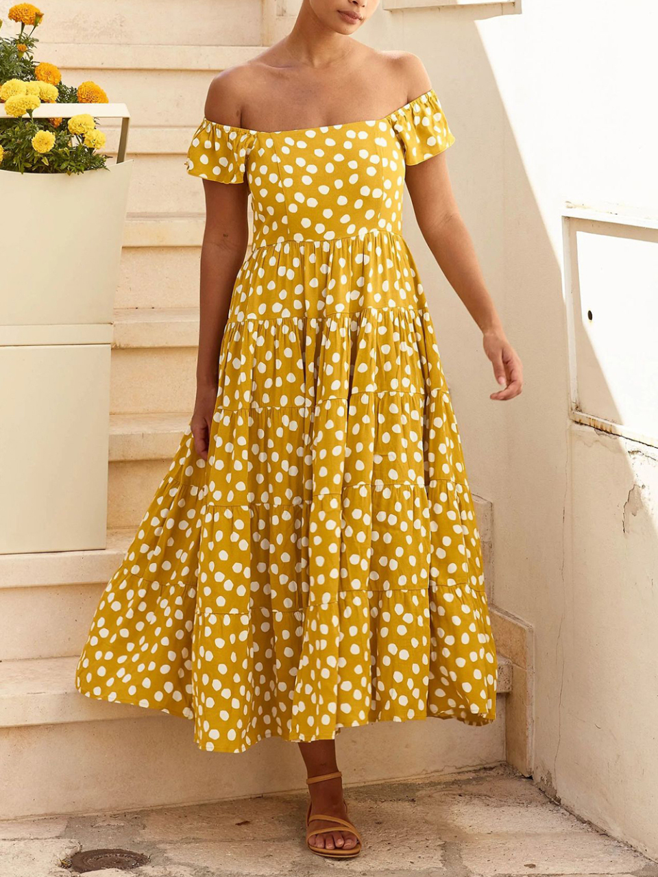 Women's Polka Dot Print Ruffle Sleeve Swing Dress