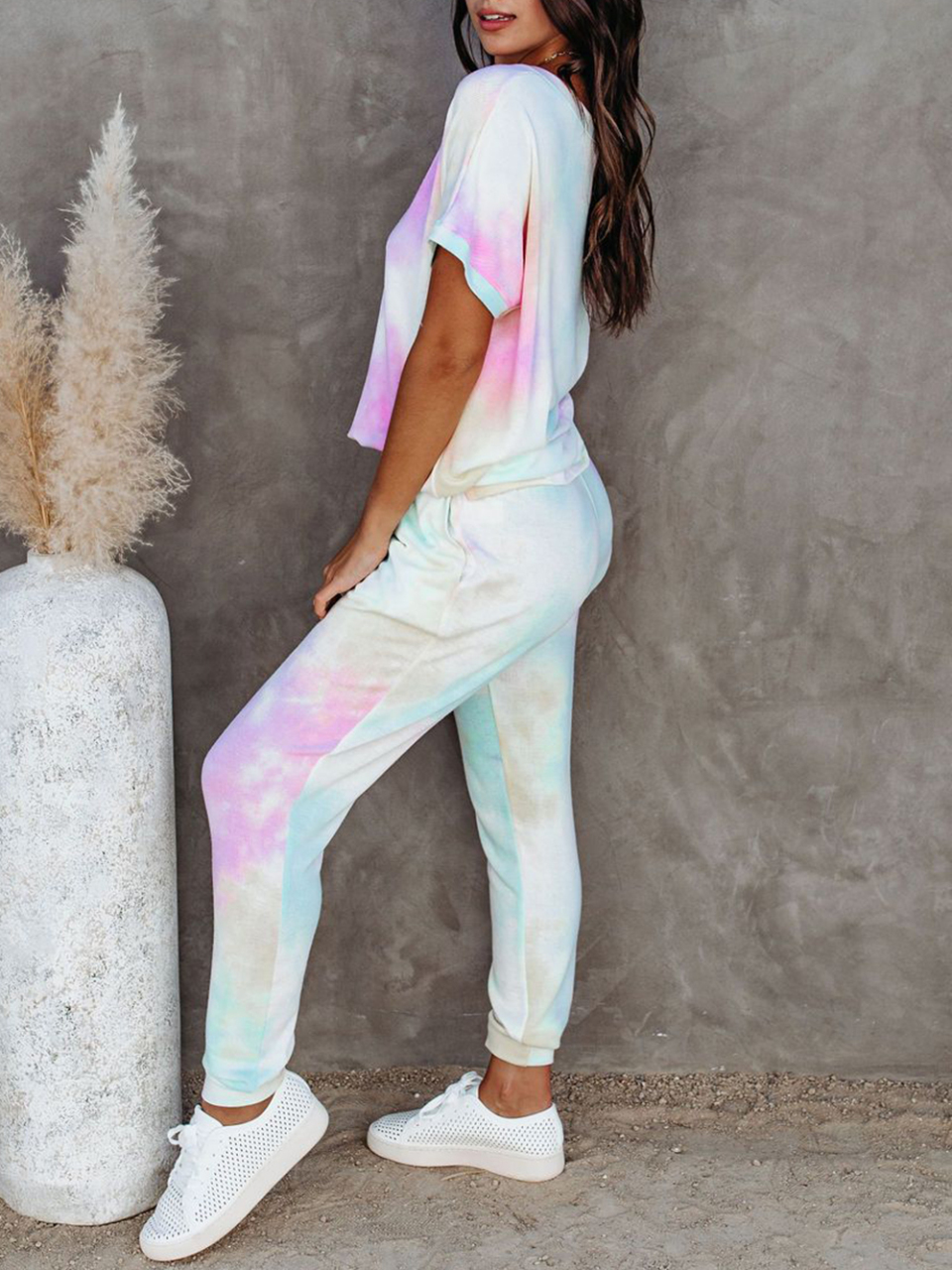 Women's colorful tie-dye short-sleeved T-shirt + trousers two-piece suit