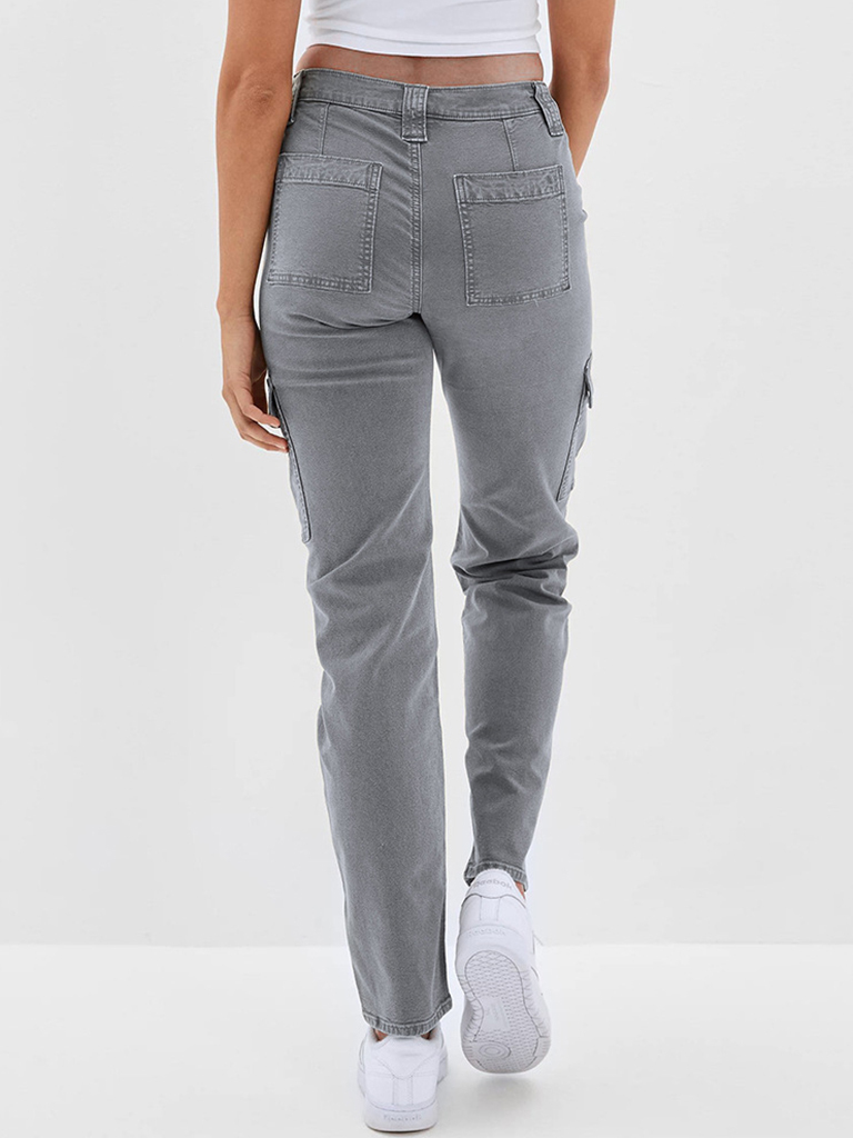 Washed Button Casual Ladies Cotton Trousers