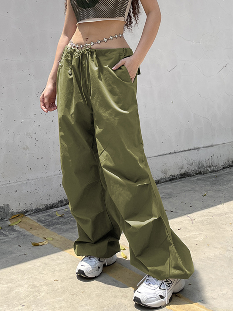 Women's Woven Pants Loose Retro Drawstring Casual Overalls