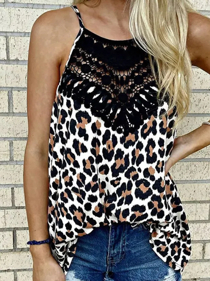Wholesale Women's Leopard Stitching Lace Loose Camisole Top
