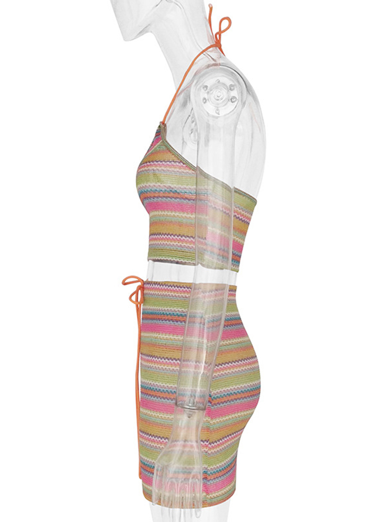Women's Fashion Printed Halter Neck Vest Bag Hip Skirt Set