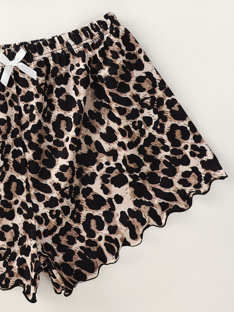 Women's Letter HONEY Printed Camisole + Leopard Print Shorts Homewear Set