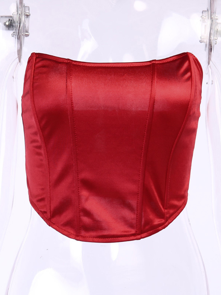 Tube top sexy open back cropped collar slim top