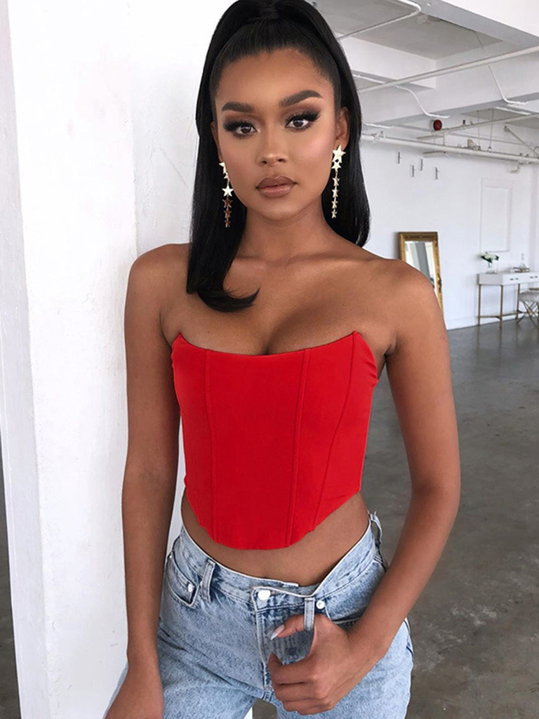 Tube top sexy open back cropped collar slim top