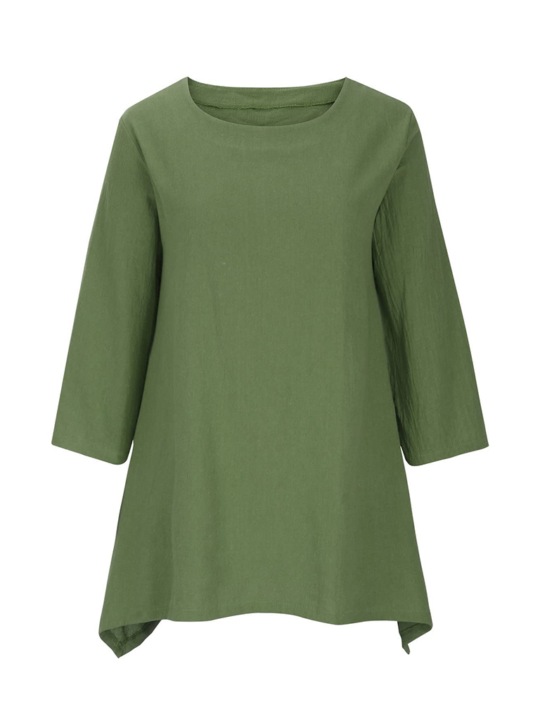 Women's Round Neck Asymmetric Hem Solid Short Sleeve Shirt