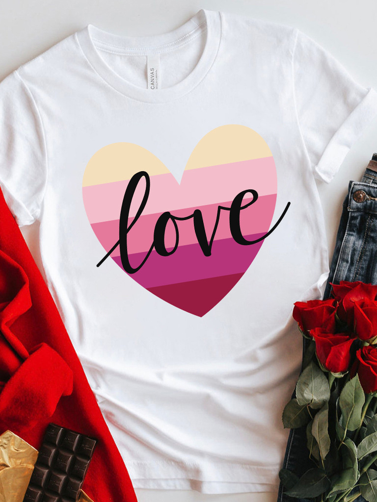 Mother's Day Valentine's Day gradient heart LOVE print T-shirt top