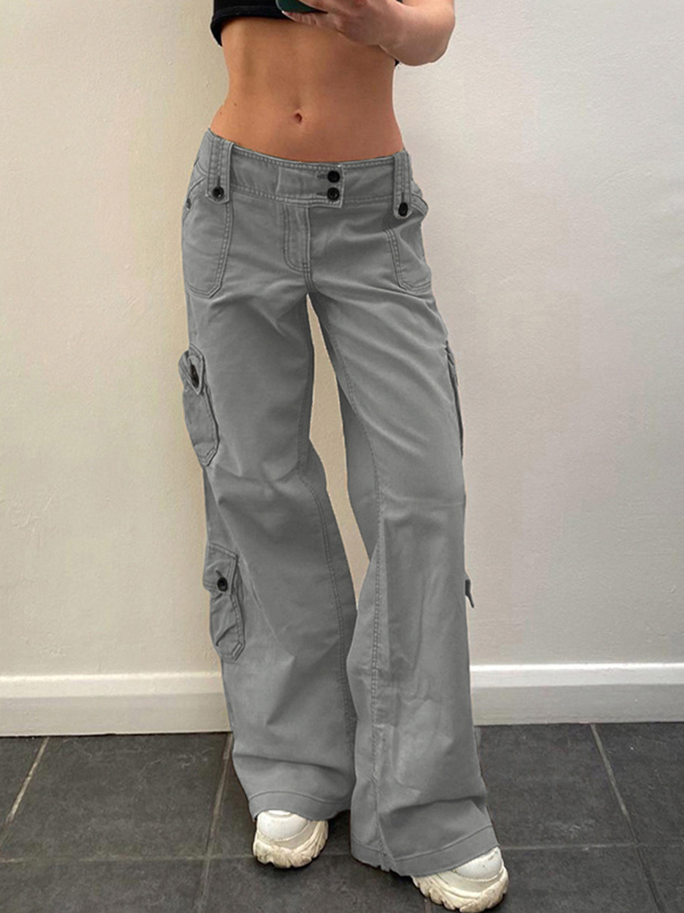 Women's Retro Style Irregular Large Pocket Wide Belt Design Cargo Trousers