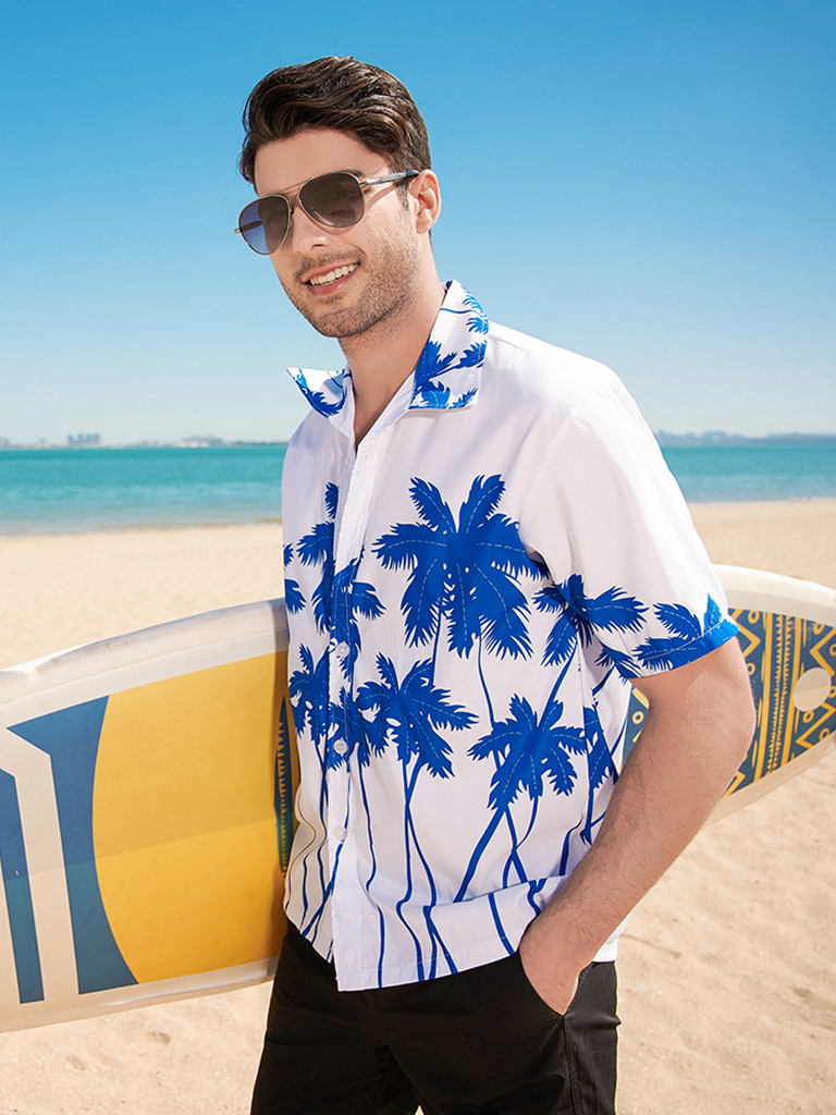 Summer new seaside casual Hawaiian short-sleeved shirt men's beach seaside