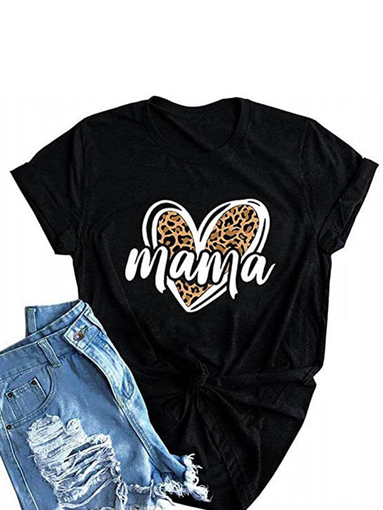 Women's Leopard Print Heart MAMA Mother's Day T-Shirt