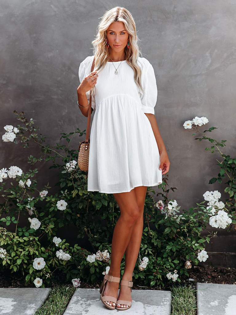 New spring and summer new women's solid color dress