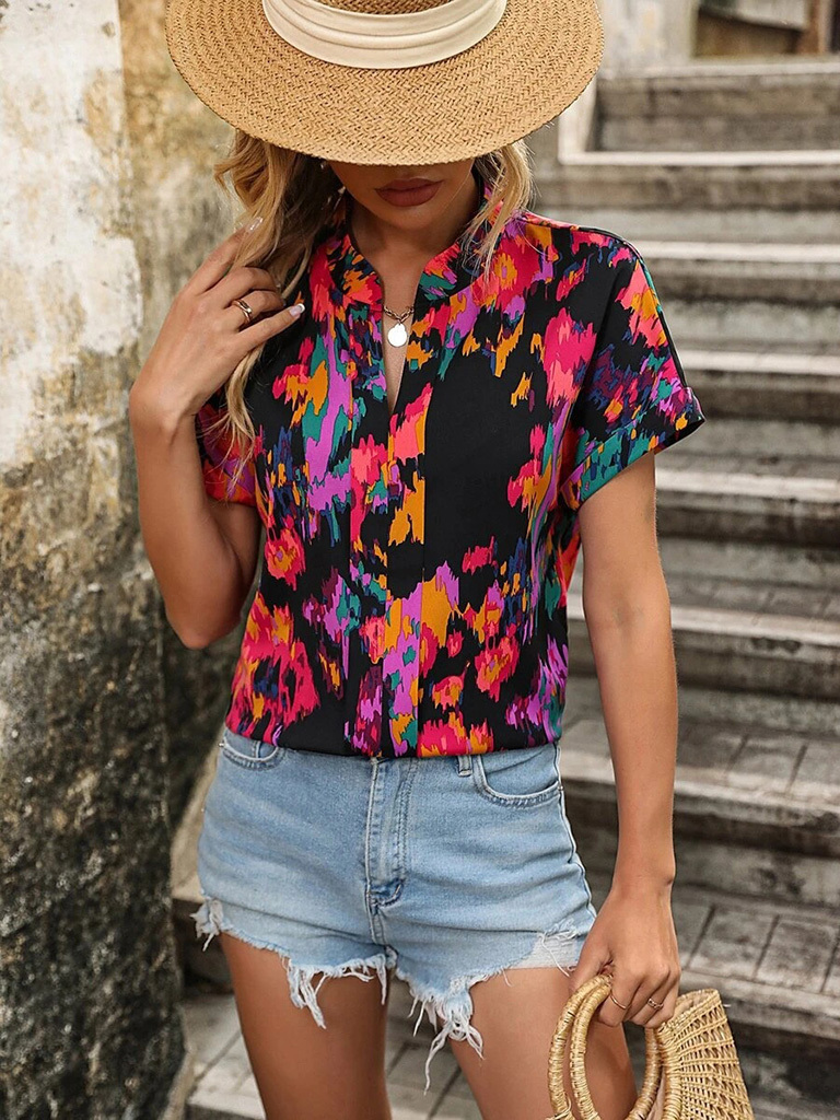 Women's Fashion Painted Printing V-neck Short Sleeve Top