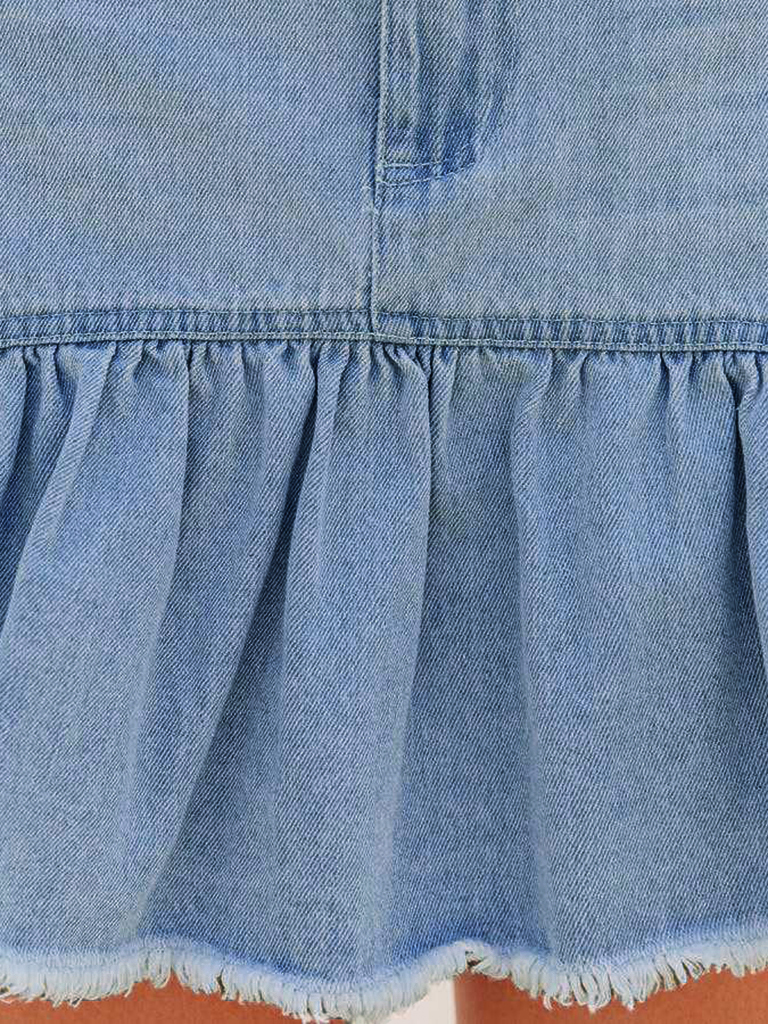 New style washed denim wish pleated skirt for women