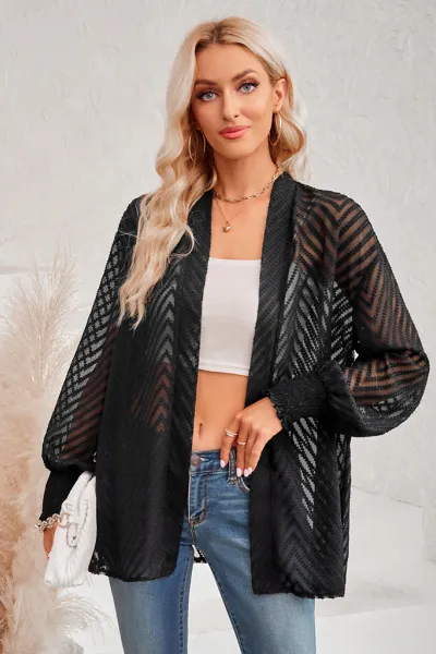 Women's casual solid color loose jacquard cardigan top