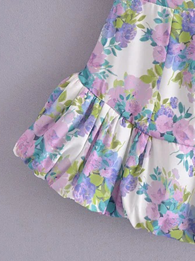 Asymmetric Puff Sleeve Dress Lace Lace Ruffle Skirt