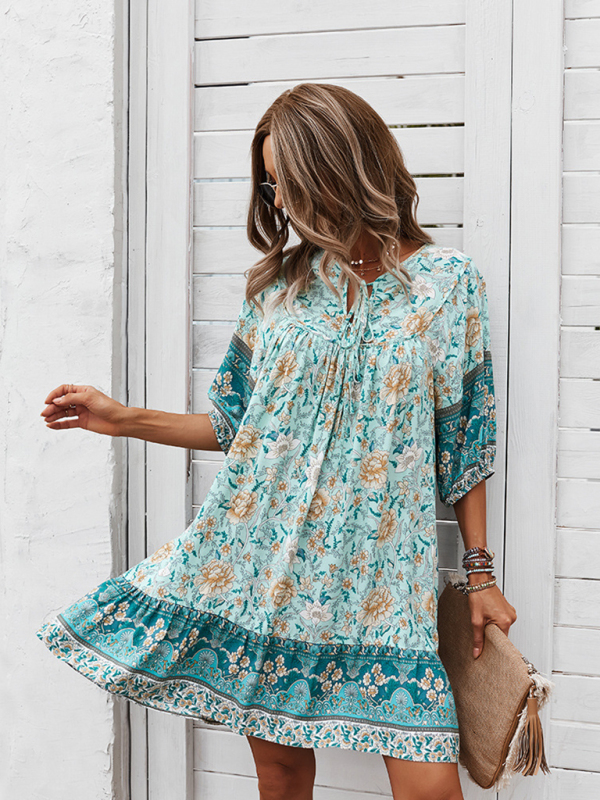 New casual V-neck positioning flower new product loose skirt-chiquechics