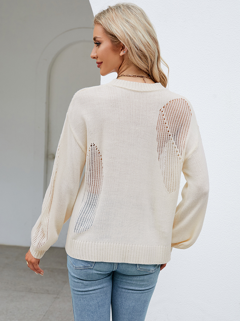 Hollow Pullover Fashion Knitted Women's Round Neck Sweater