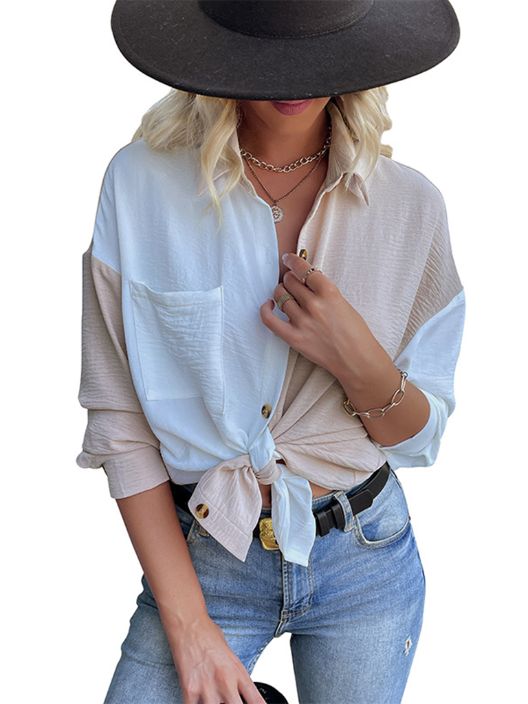 Fashionable women's color-block long-sleeved shirt design sense shirt