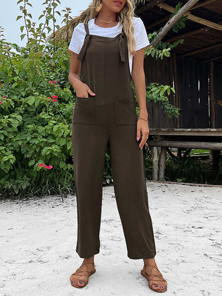 Women's cropped straight patch pocket overalls
