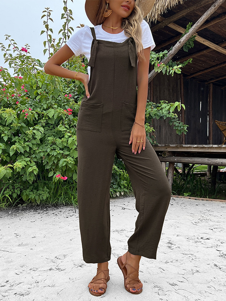 Women's cropped straight patch pocket overalls
