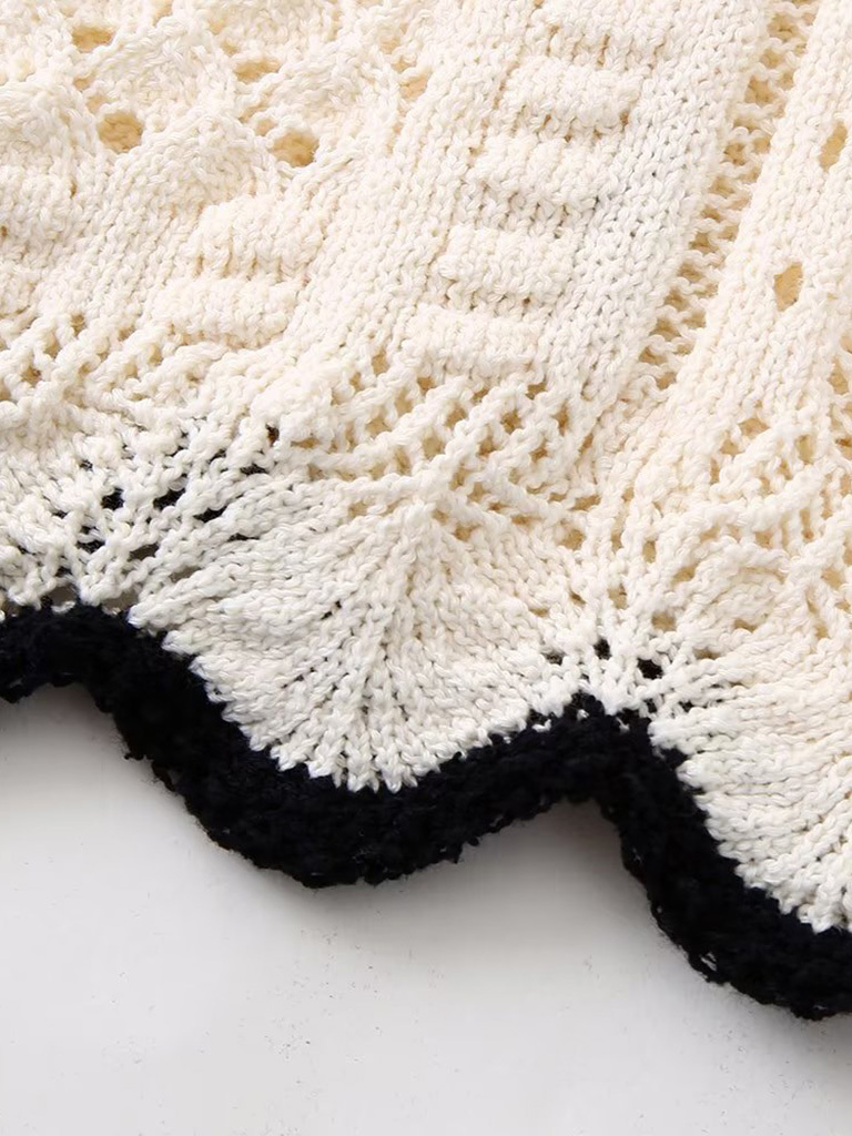 Women's Layered Jacquard Mesh Short Sleeve Knit Top