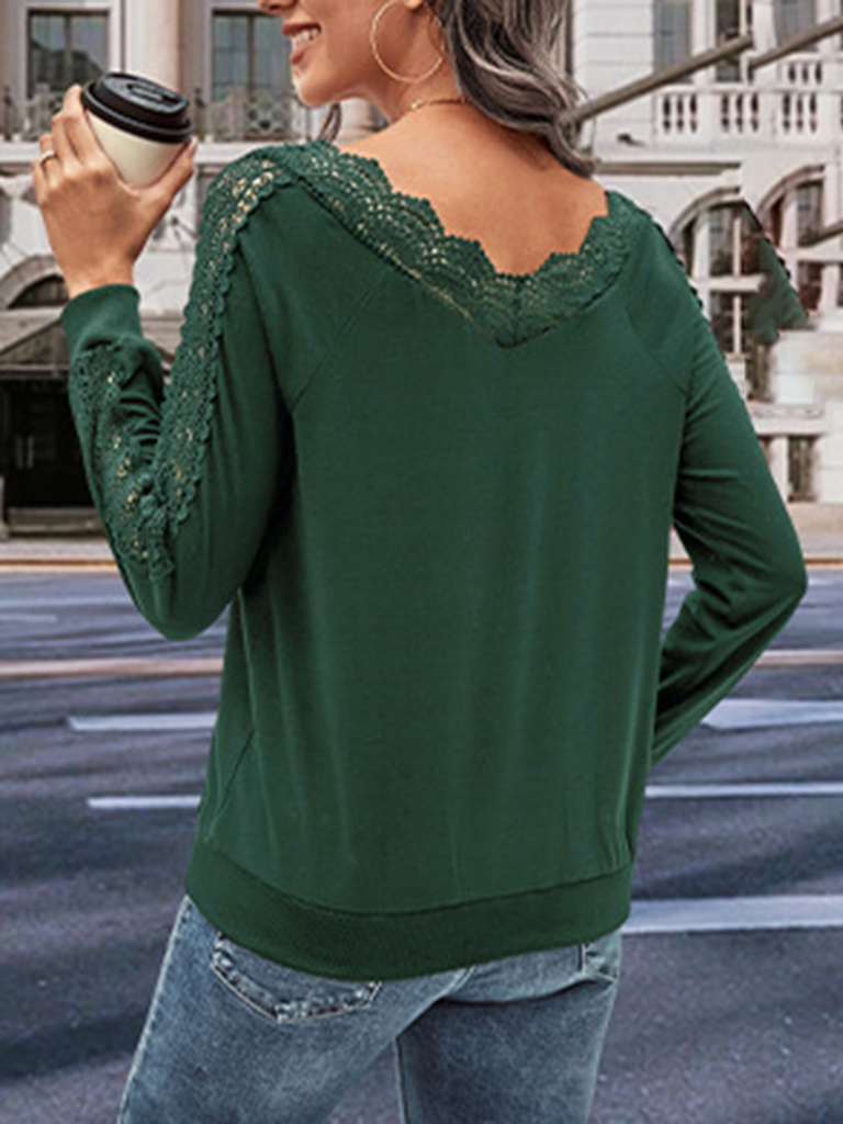 New women's solid color v-neck long-sleeved sweater top
