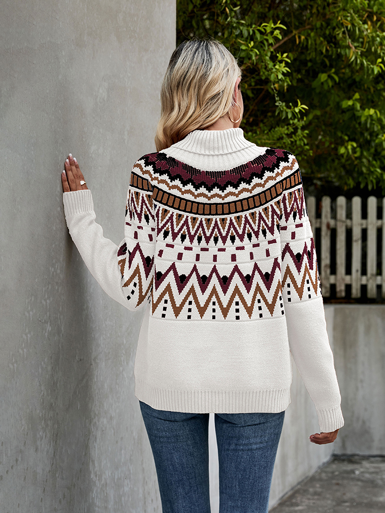 Women's Vintage Stripe Stitching Contrast Color Sweater Halloween Turtleneck Sweater