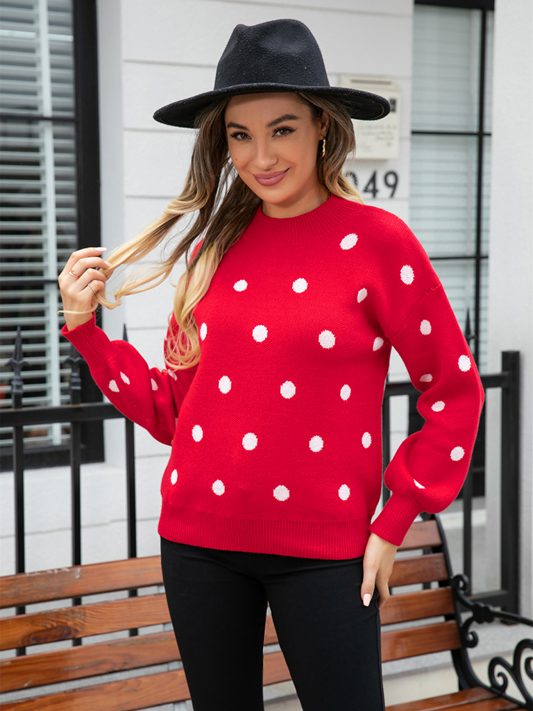 Women's Fashion Knit Polka Dot Pullover