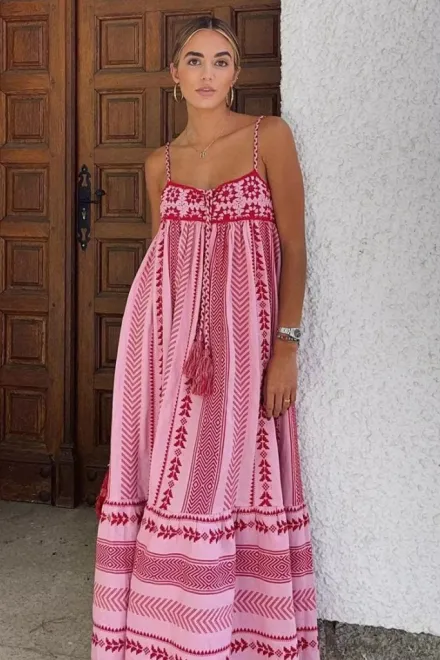 Crochet patchwork knitted ethnic style slip dress