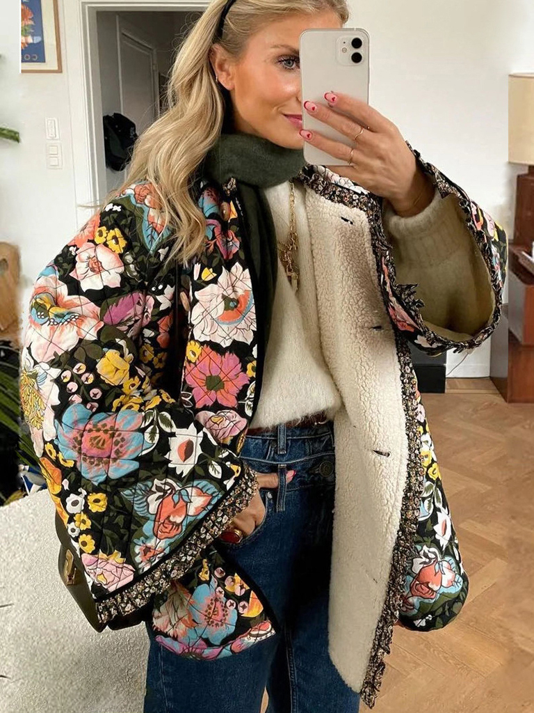 Trendy Loose Winter Print Quilted Coat