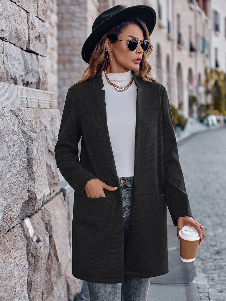 Stylish stand collar versatile mid-size jacket coat