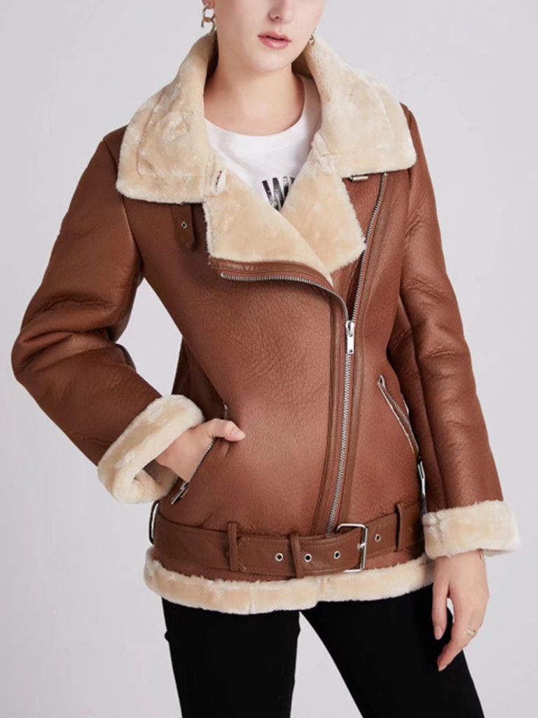 New women's street fashion motorcycle style fur coat