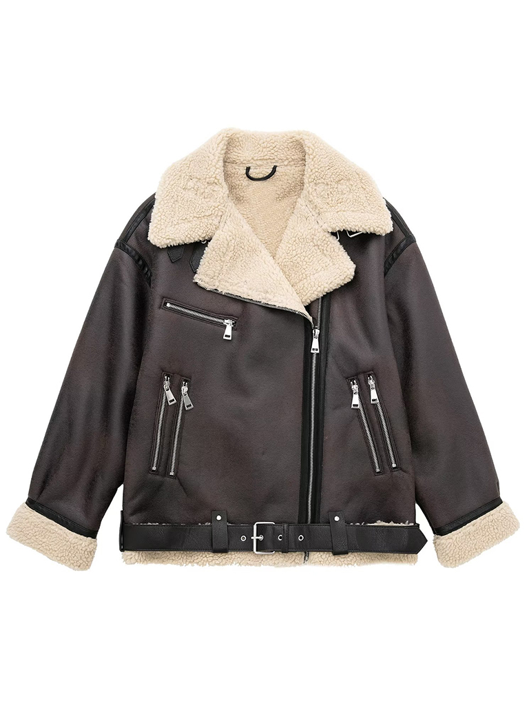 New women's belted reversible leather jacket