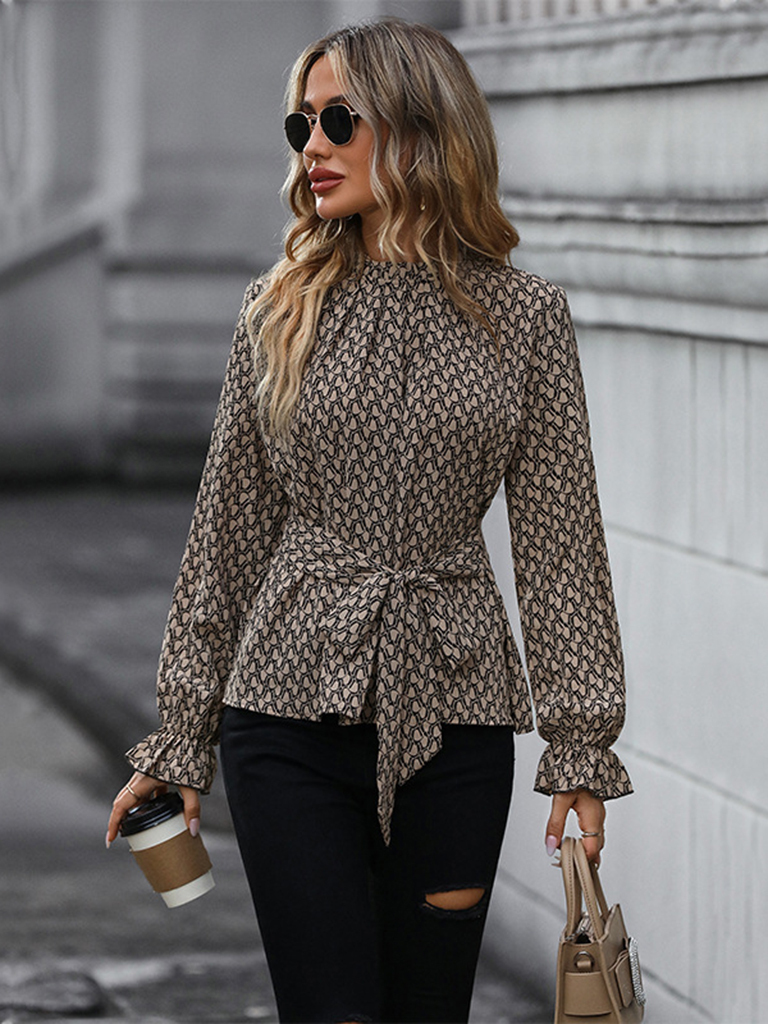 Women's Autumn and Winter Long Sleeve Long Sleeve Slim Leopard Print Shirt