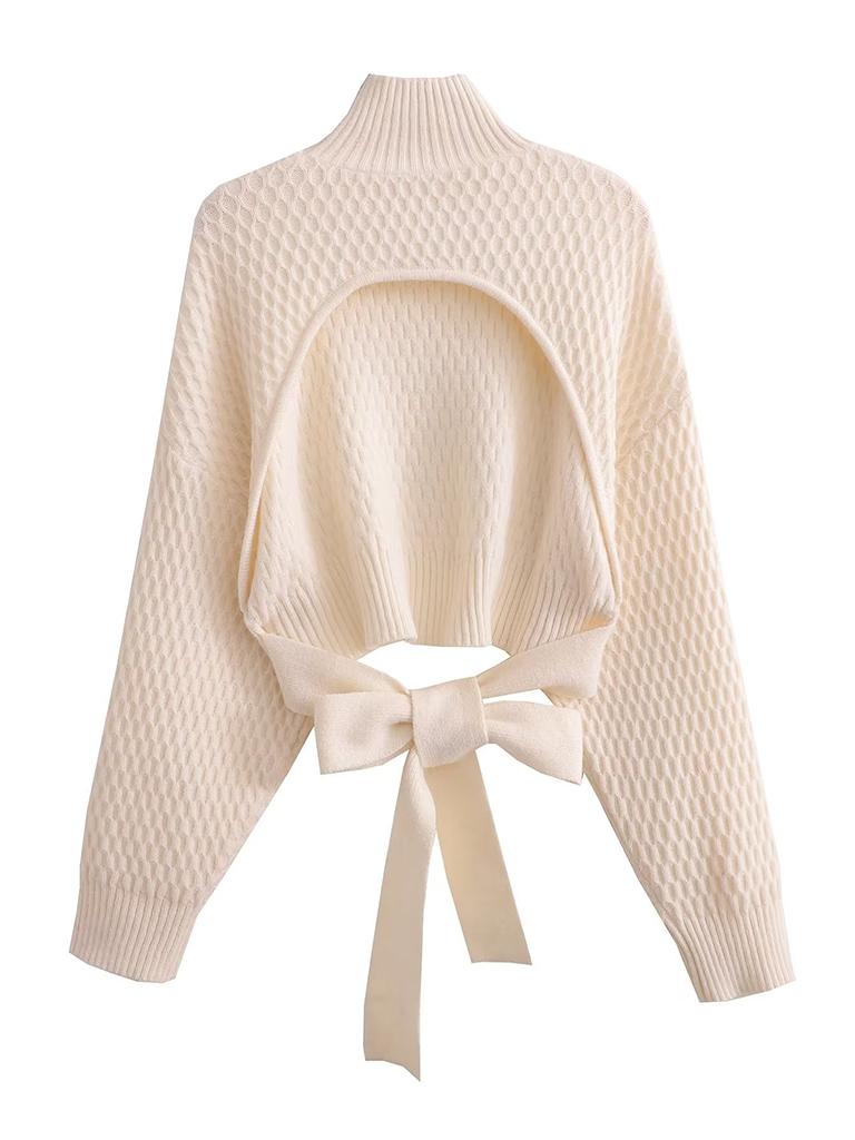 Women's hollow back strap knitted sweater