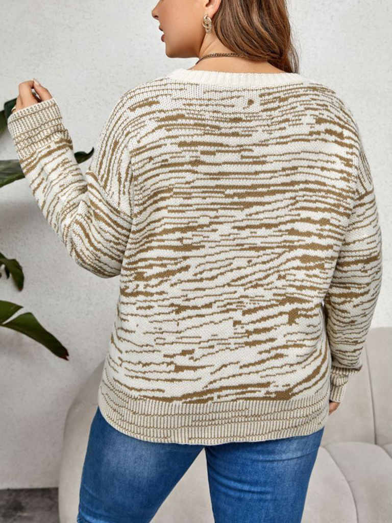 New plus size women's autumn and winter round neck striped thick pullover sweater