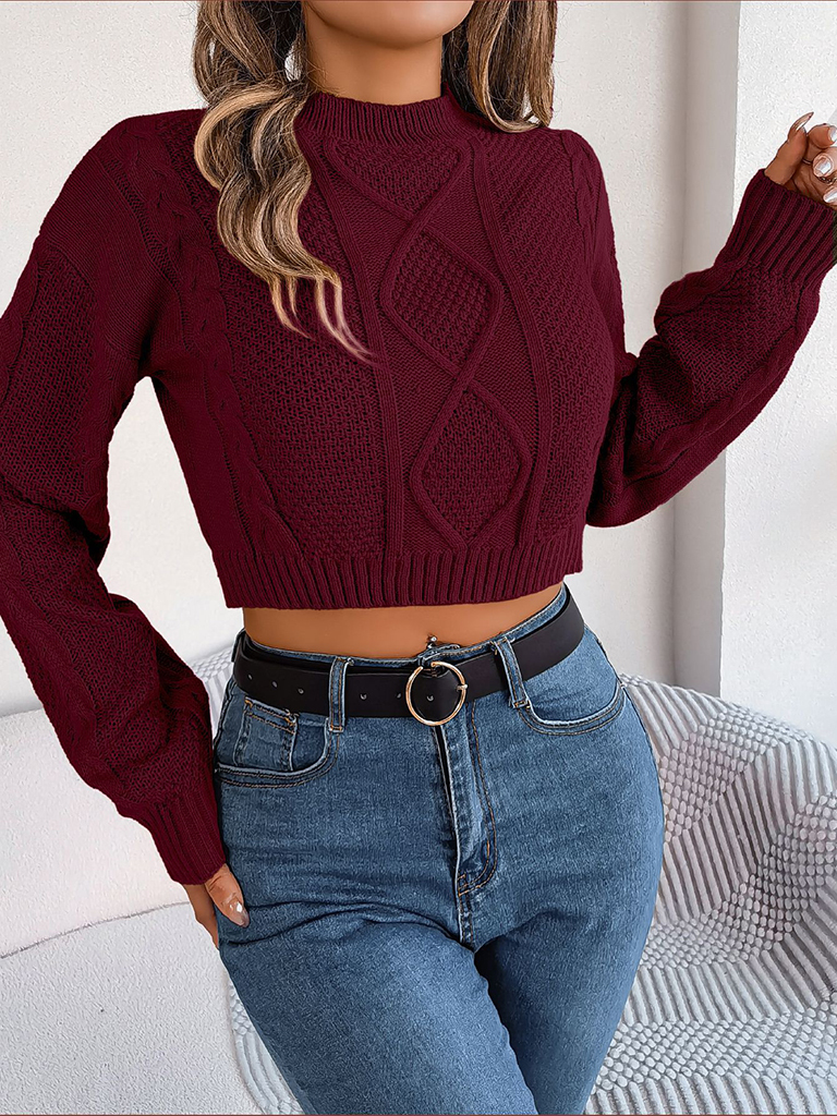 New autumn and winter casual solid color twist long-sleeved pullover navel-baring sweater