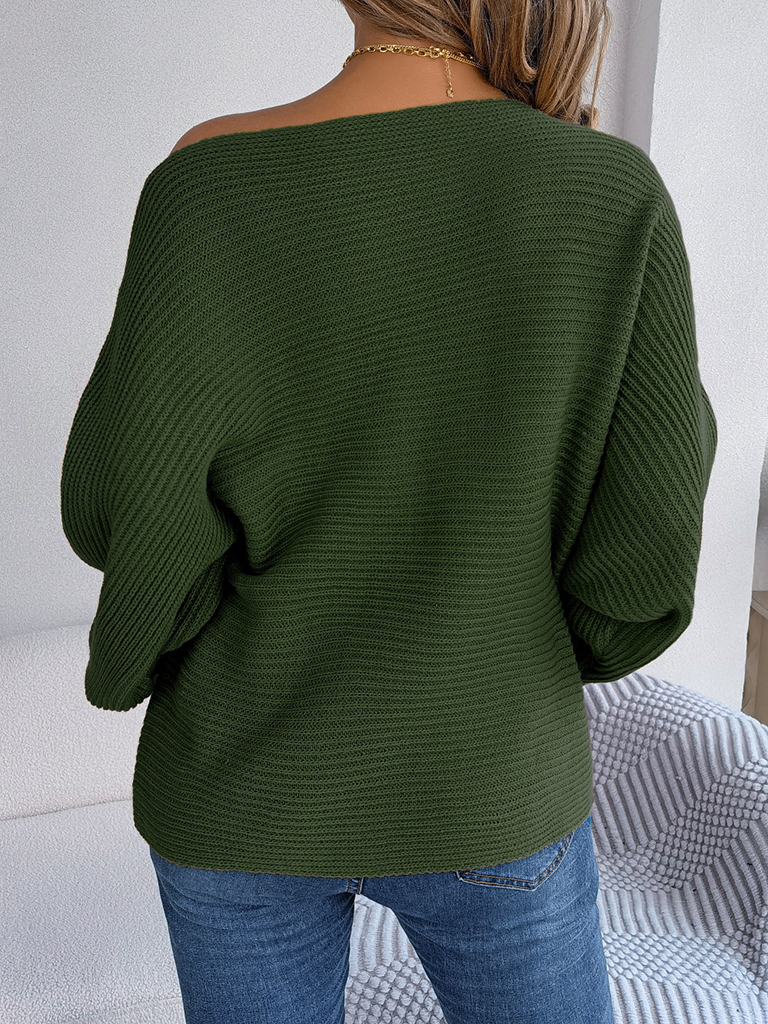 New casual loose solid color bat sleeve pullover sweater
